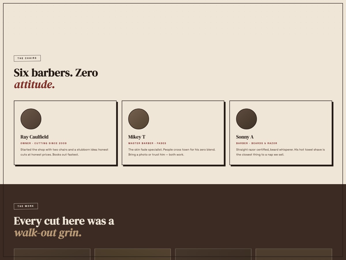 Barber Shop website design — screen 2