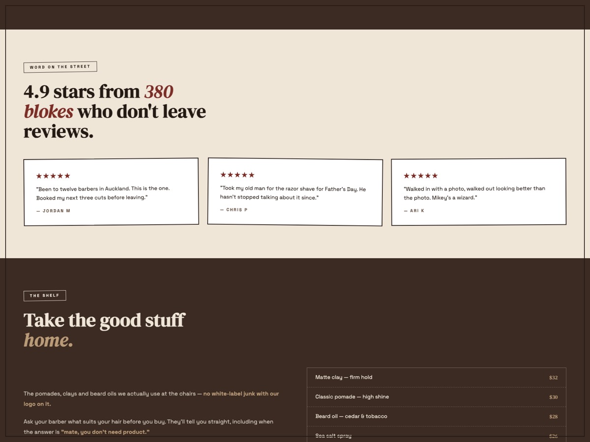 Barber Shop website design — screen 4