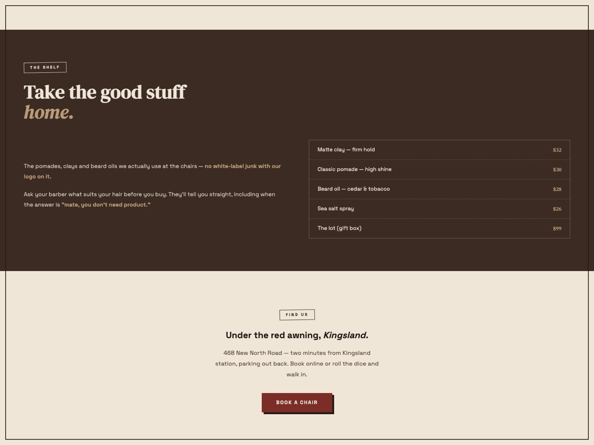 Barber Shop website design — screen 5