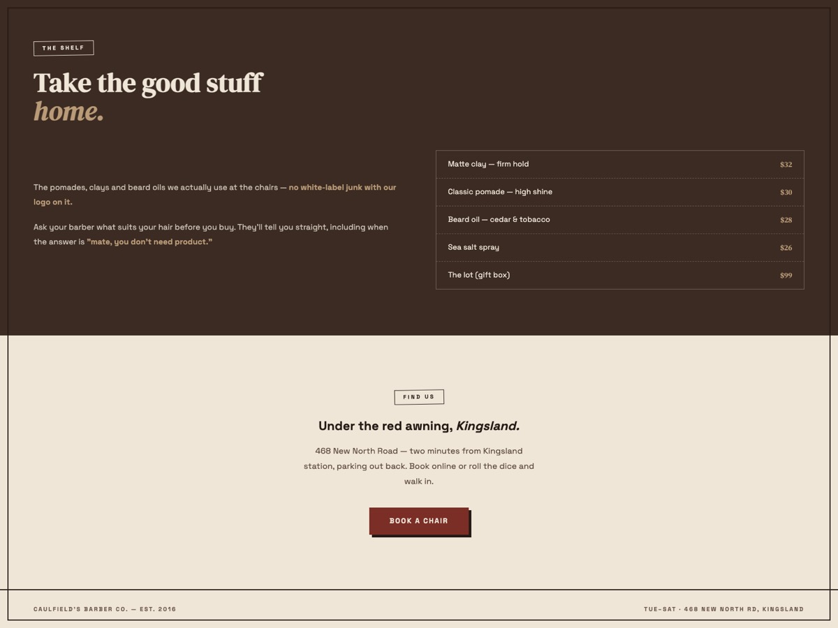 Barber Shop website design — screen 6