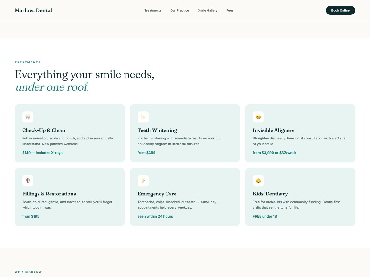 Dental Practice website design — screen 2