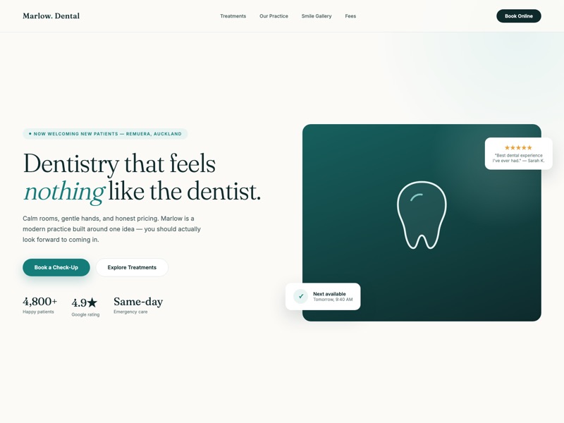 Dental Practice — homepage design