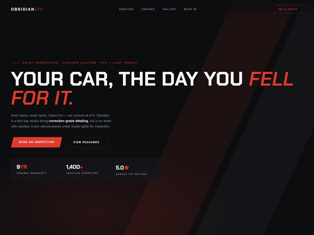 Car Detailing website design — screen 1