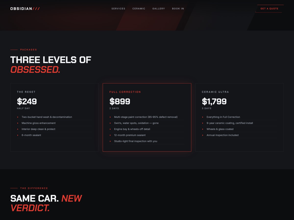 Car Detailing website design — screen 2
