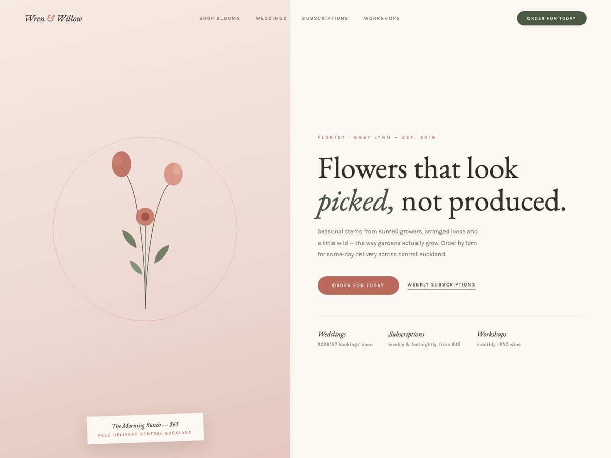 Florist website design — screen 1