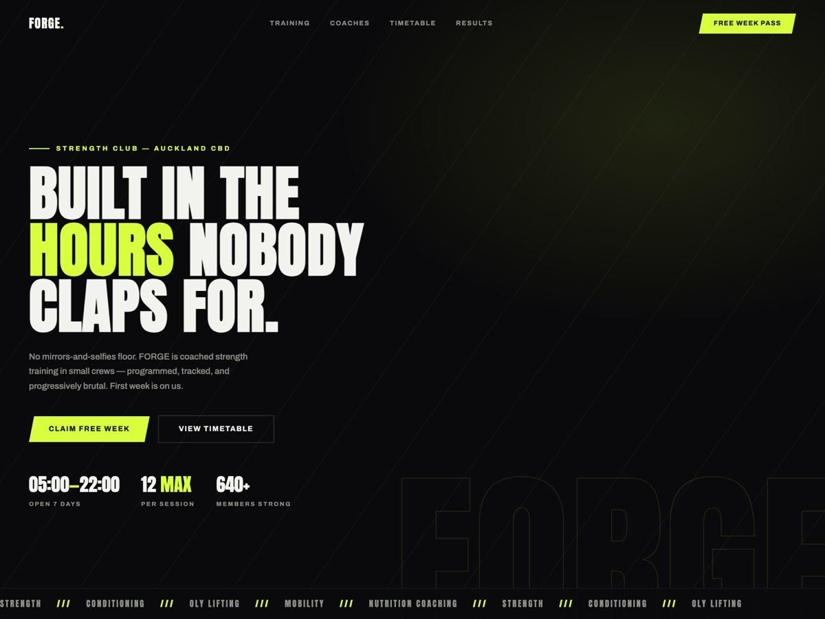 Gym website design — screen 1