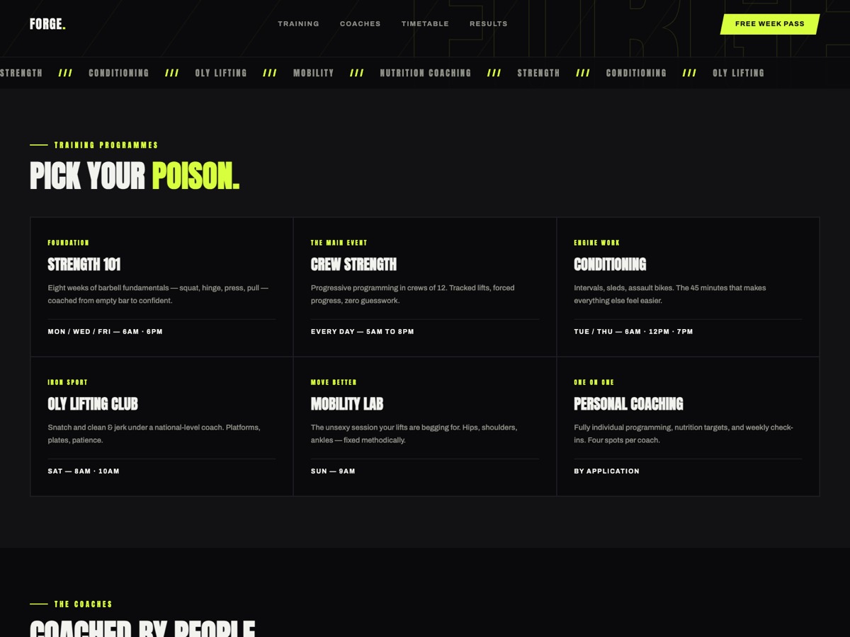 Gym website design — screen 2