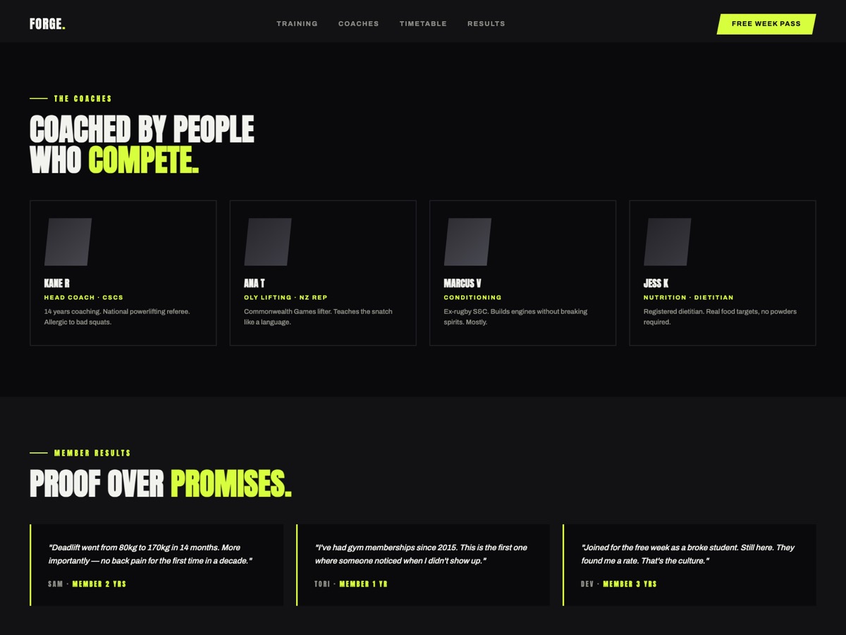 Gym website design — screen 3
