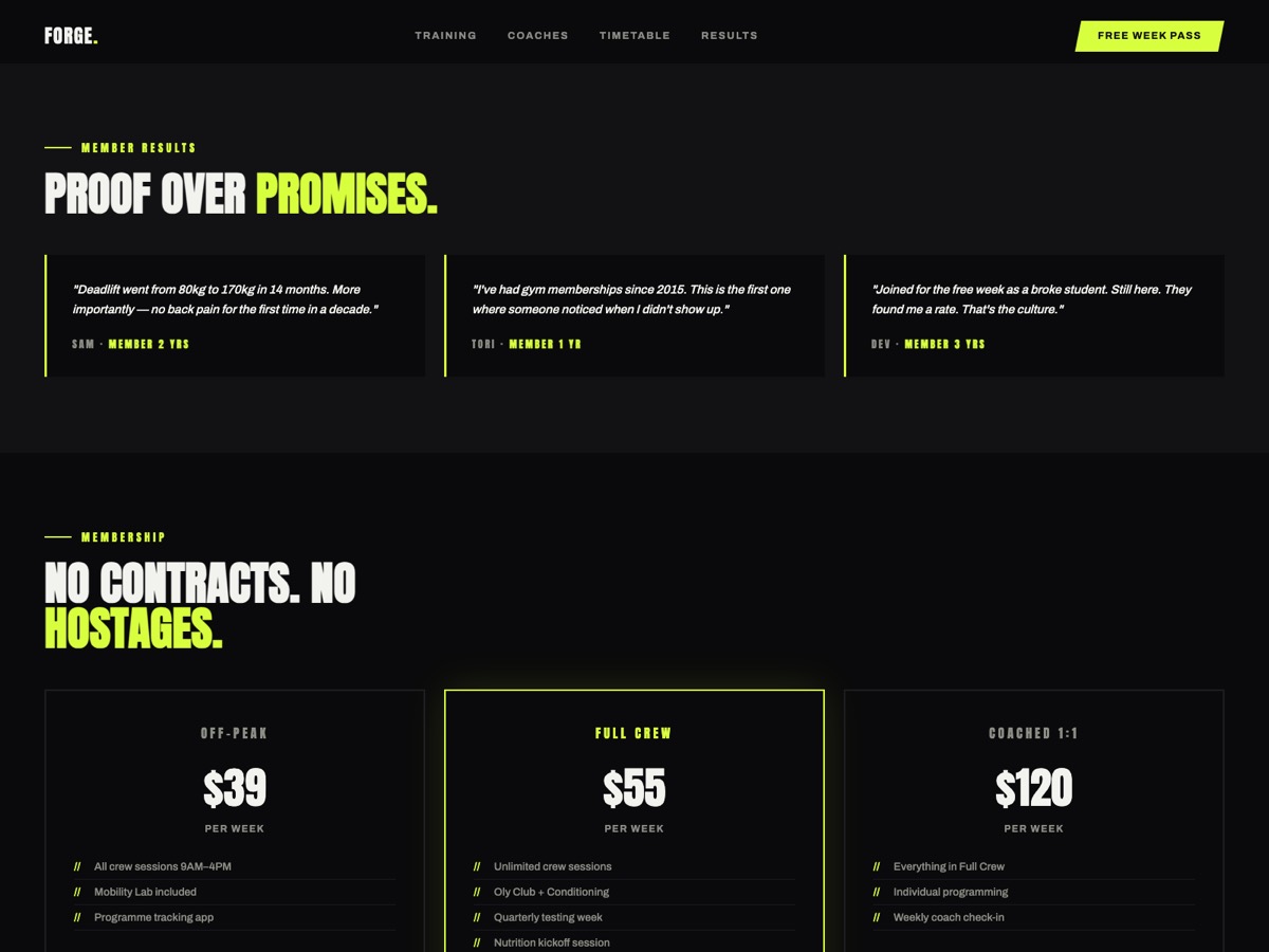 Gym website design — screen 4
