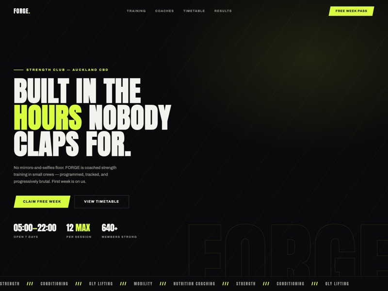 Gym — homepage design