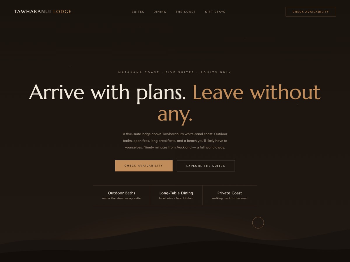 Boutique Lodge website design — screen 1