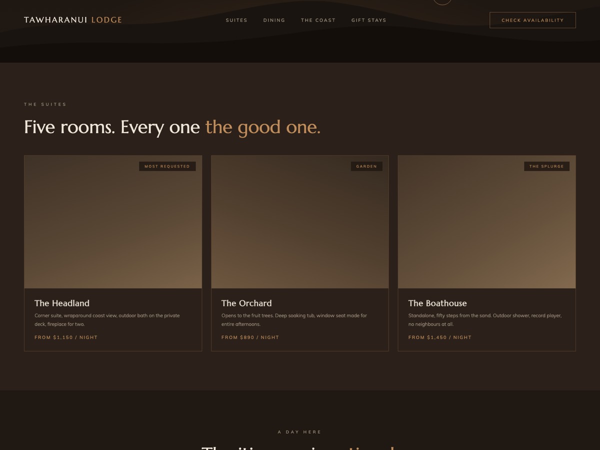Boutique Lodge website design — screen 2
