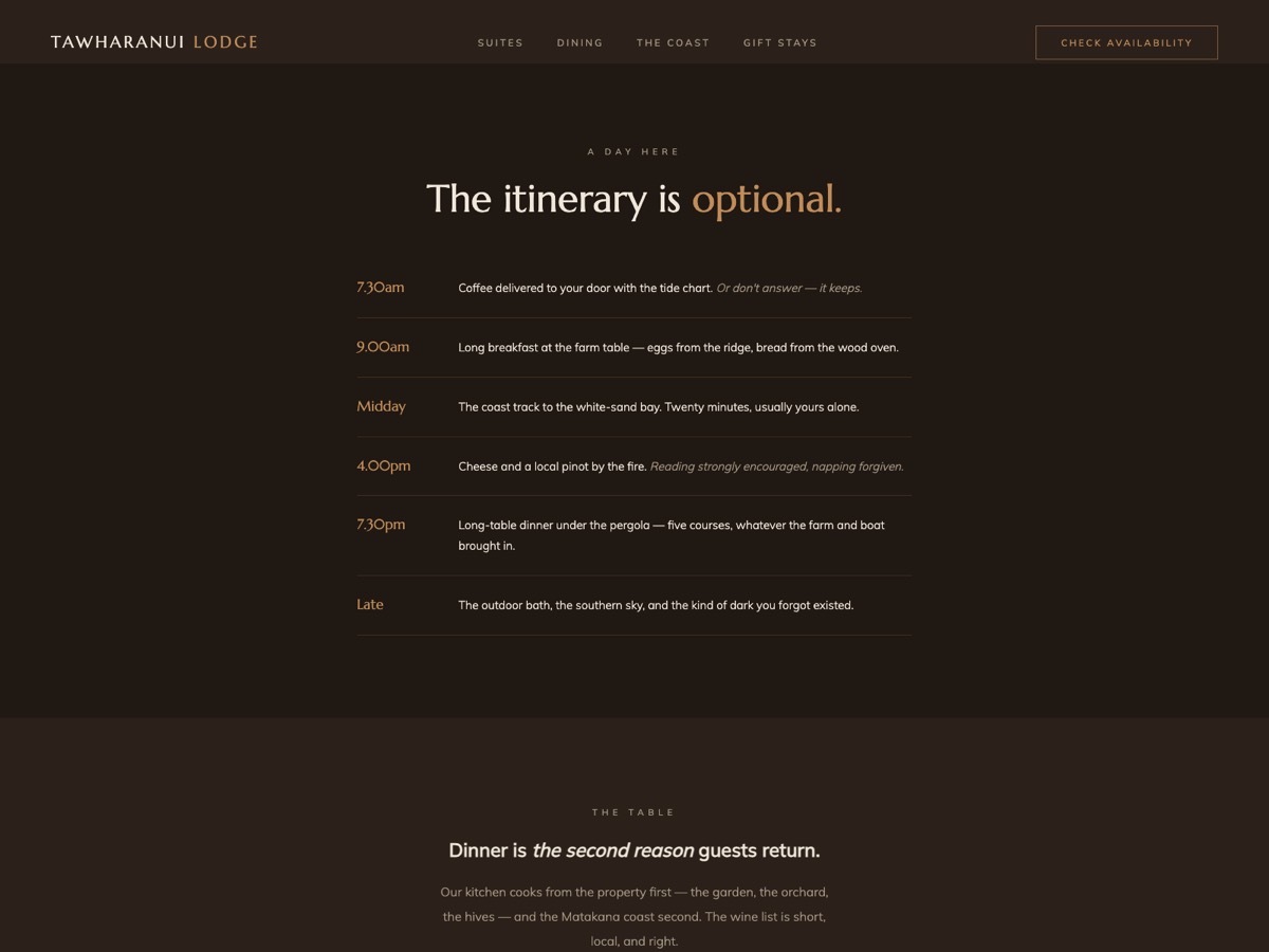 Boutique Lodge website design — screen 3