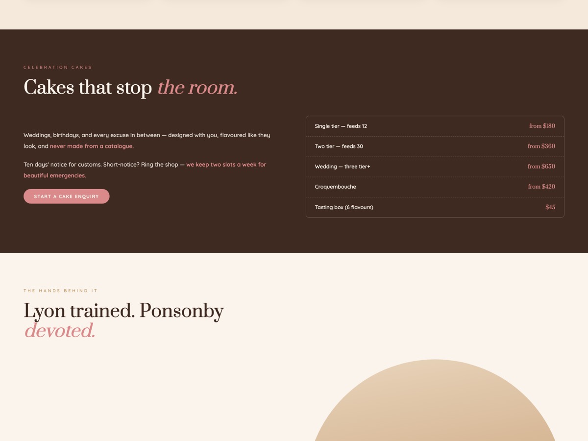 Patisserie website design — screen 3