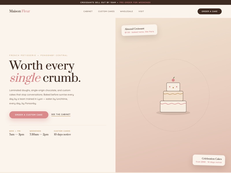 Patisserie — homepage design