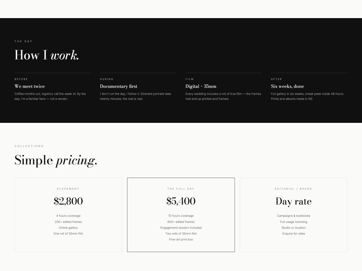 Photography website design — screen 3
