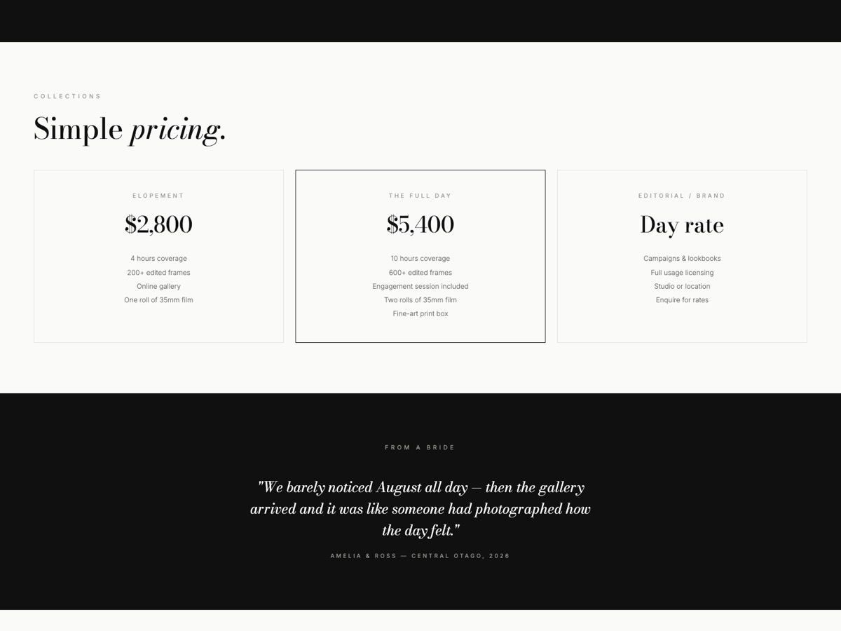Photography website design — screen 4