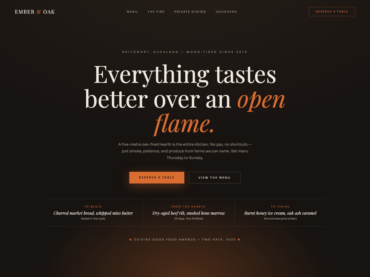 Restaurant website design — screen 1