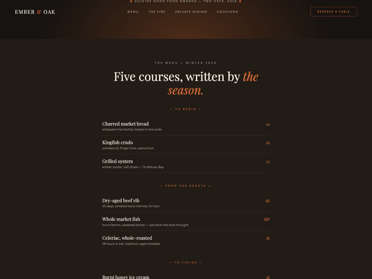 Restaurant website design — screen 2