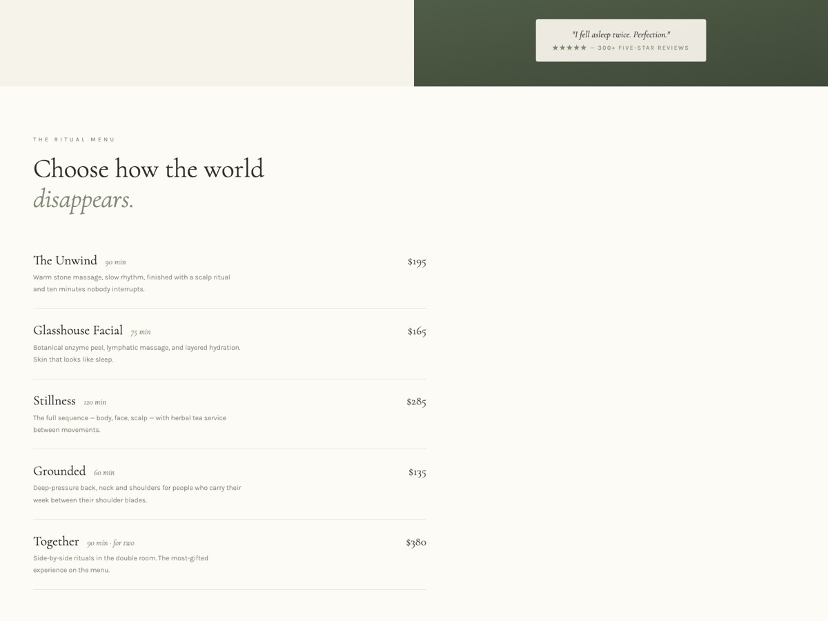 Day Spa website design — screen 2