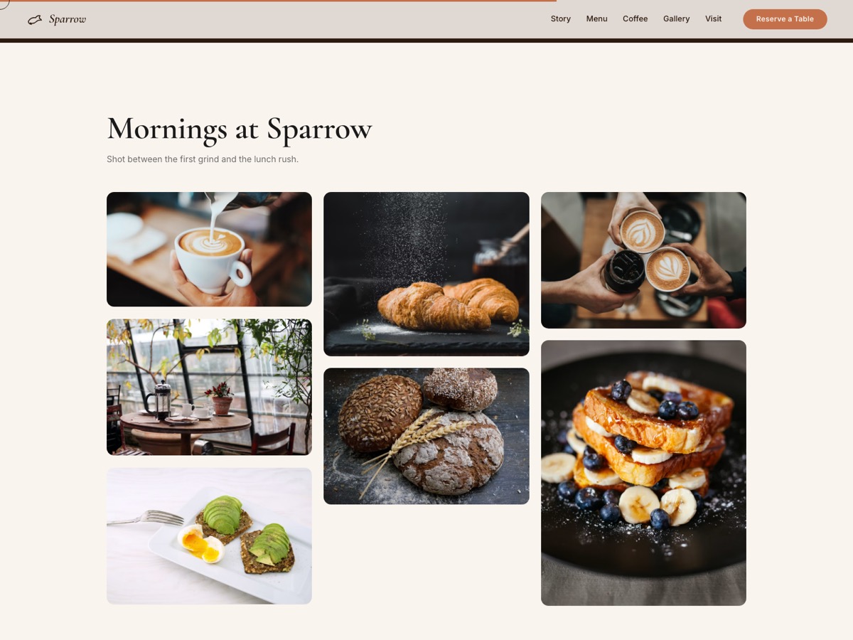 Sparrow Cafe website design — screen 5