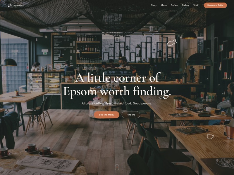 Sparrow Cafe — homepage design