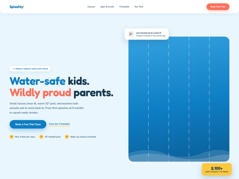 Swim School — homepage design