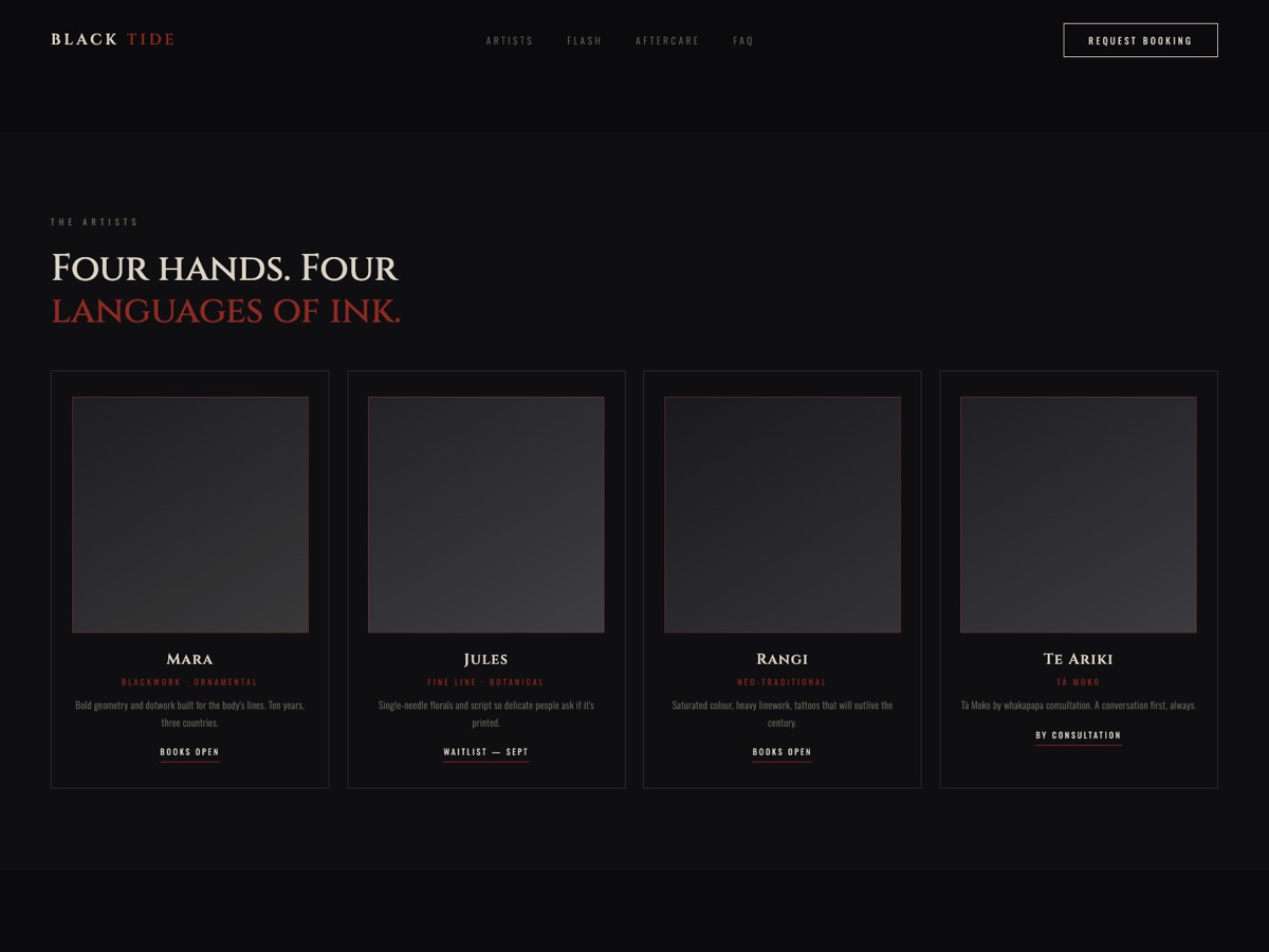 Tattoo Studio website design — screen 2