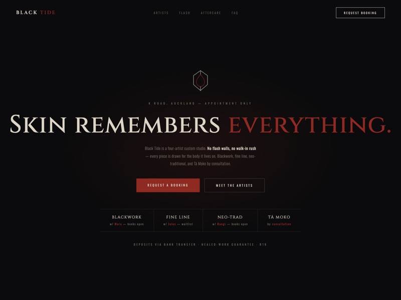 Tattoo Studio — homepage design
