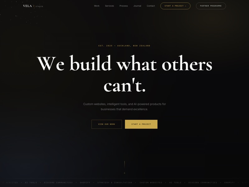 Vela Studio — homepage design